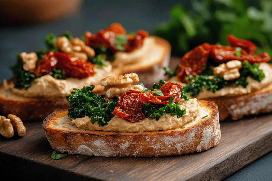 Hummus på ristet brød med grønnkål 